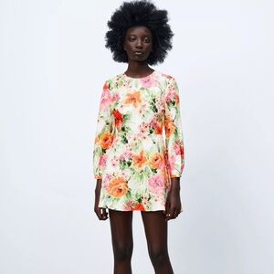 ZARA The Naya Floral Print Open Back Cocktail Linen Dress Size M